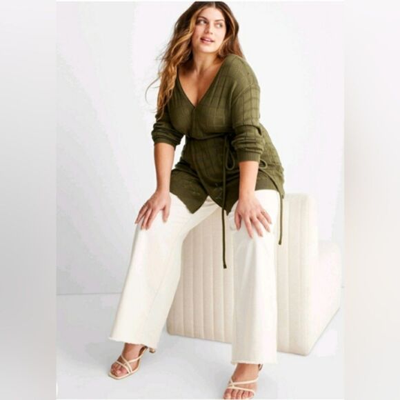 Future Collective Denim - Future Collective x Jenny K Lopez 26W Ecru Cream High Rise Wide Leg Baggy Jeans
